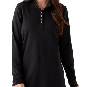 NWT Kim Rogers Women's Long Sleeve Henley Mock Neck Tunic T-Shirt. Black, XL